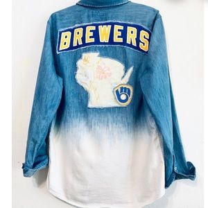 Upcycled Denim Milwaukee Brewers shirt